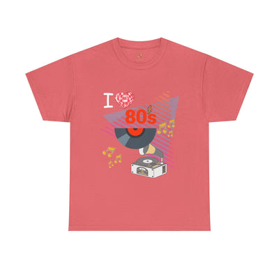 Retro 80's music lover unisex cotton t-shirt with vinyl record graphic and vintage style