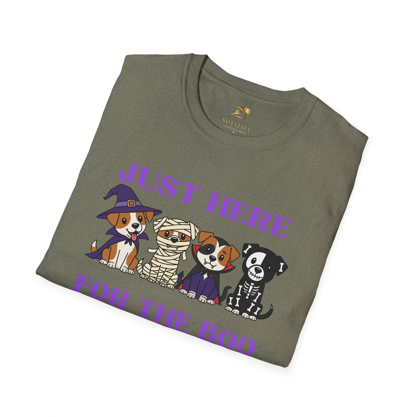 NOTALIFY Just Here for the Boo Dog Halloween TEE | Cute Puppy Costume | Soft Cotton | Fun Fall Outfit for Kids & Adults