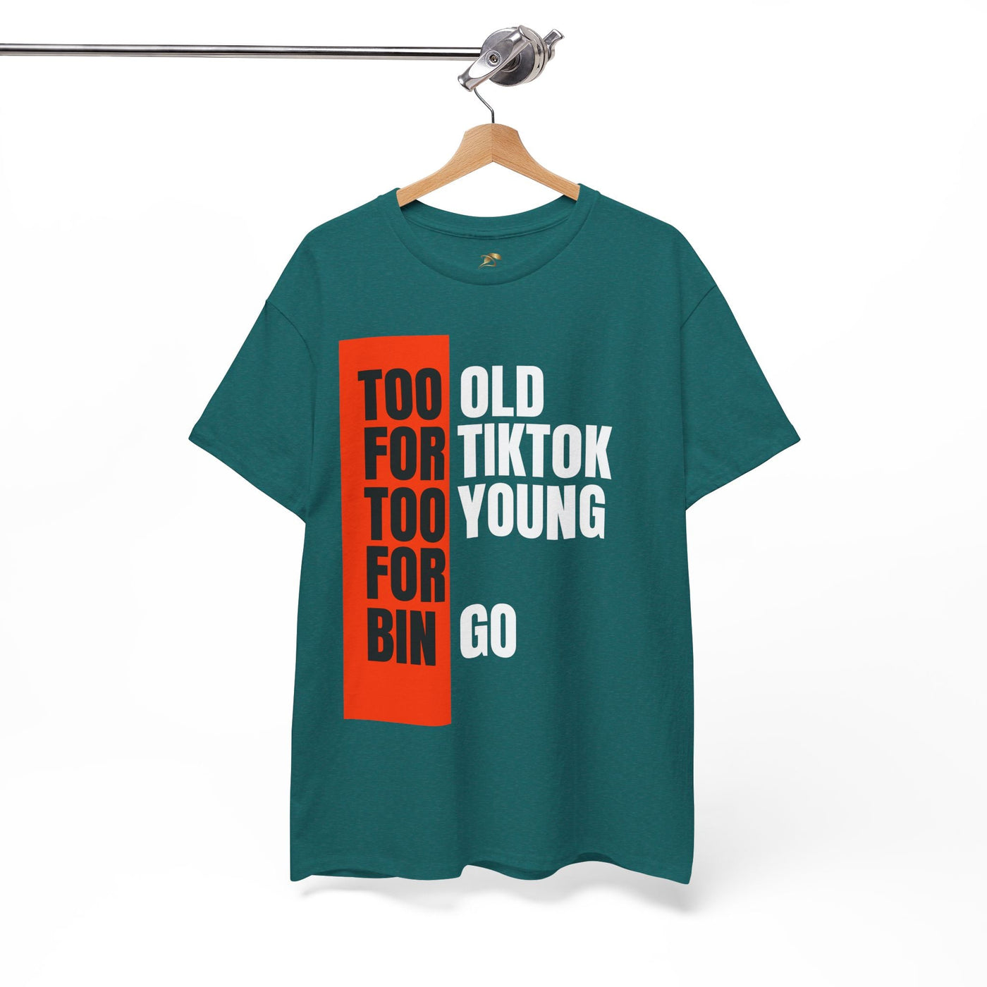 Funny T-shirt with "Too Old For TikTok, Too Young For Bingo" slogan, perfect for Gen X and Millennials.