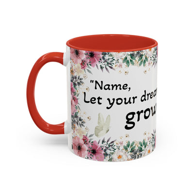 Inspirational quote mug for garden lovers with wildflower design.