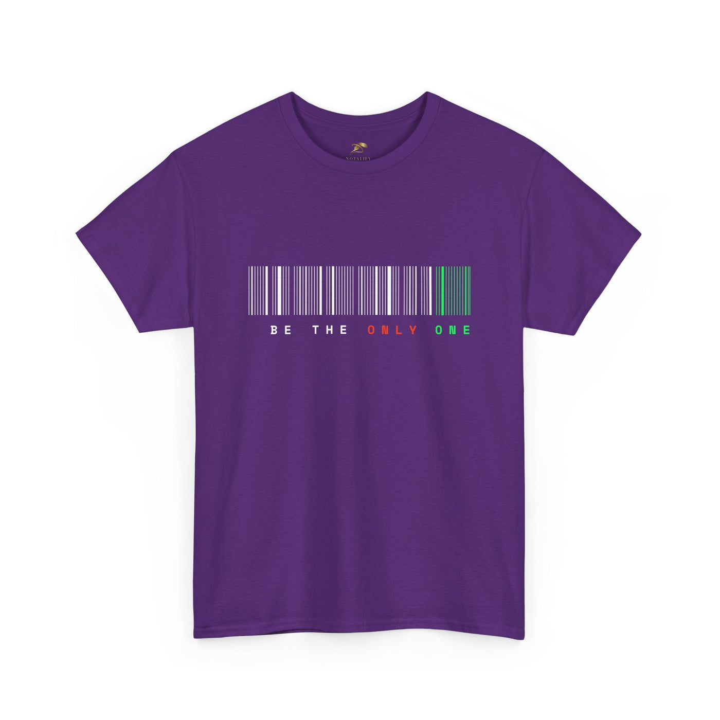Unique "Be The Only One" barcode t-shirt in blue with a minimalist design