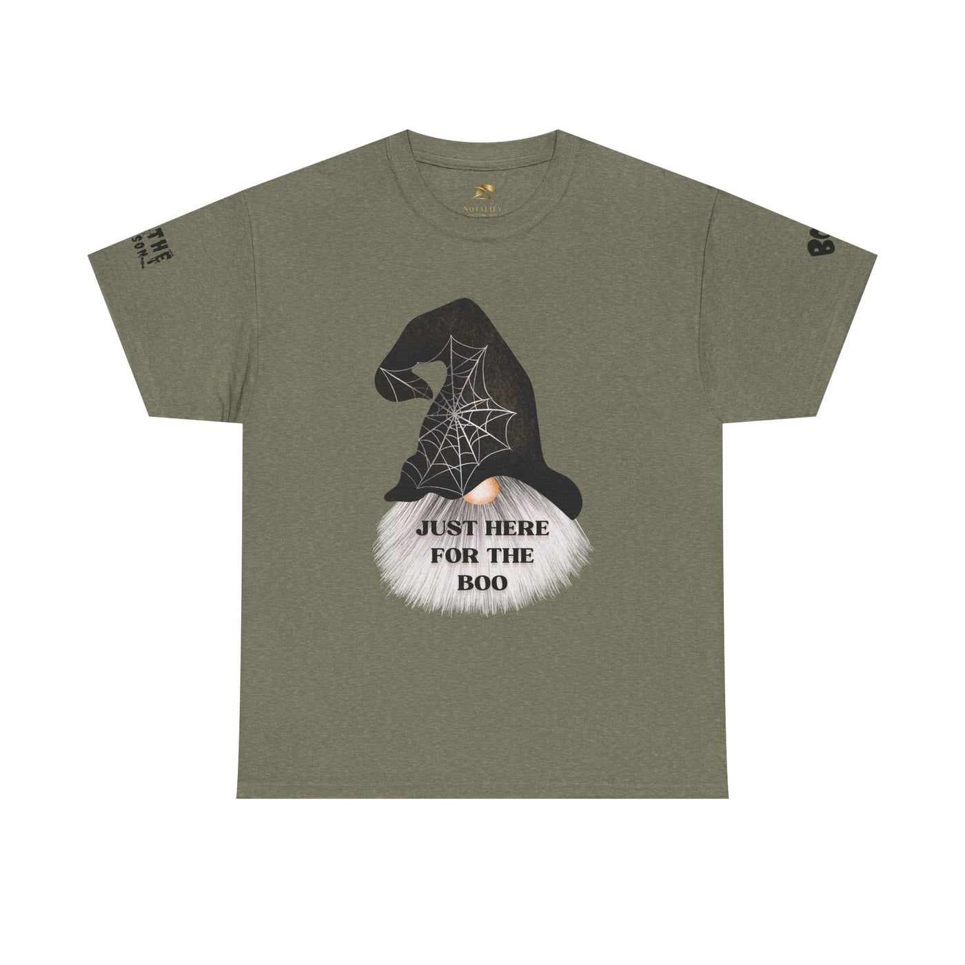 NOTALIFY Halloween Just Here for the Boo Graphic Tee, Spooky T-Shirt, Fun Fall Apparel, Unisex Halloween Tee, Gnome & Bats