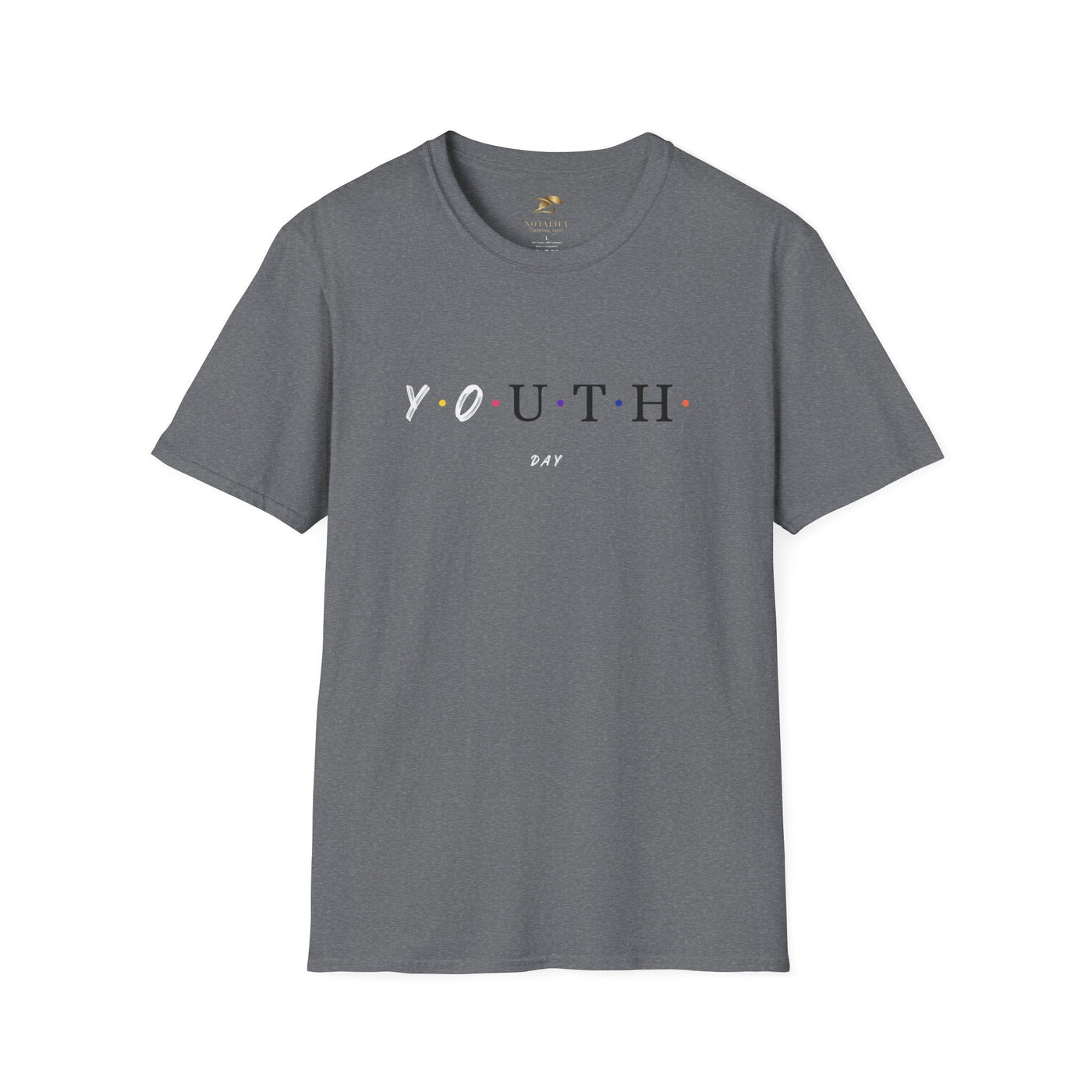 Youth Day Celebration unisex gray t-shirt with colorful dots graphic and classic crew neck design