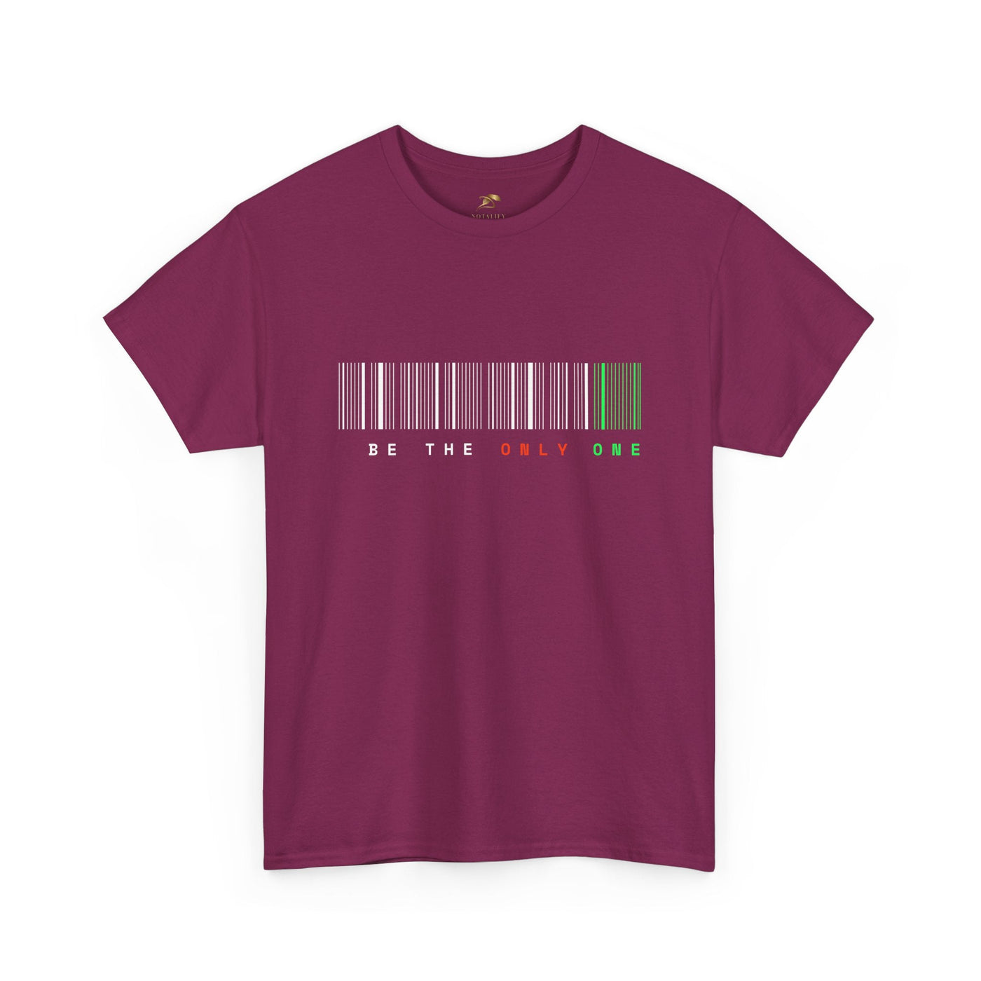 Unique "Be The Only One" barcode t-shirt in blue with a minimalist design