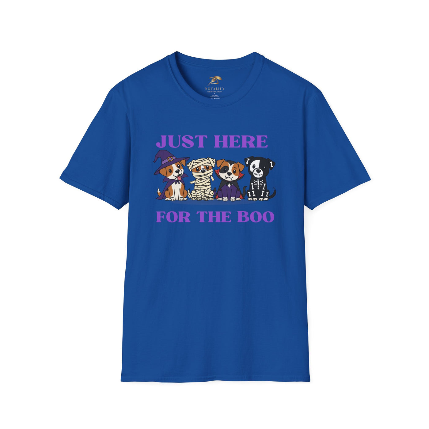 NOTALIFY Just Here for the Boo Dog Halloween TEE | Cute Puppy Costume | Soft Cotton | Fun Fall Outfit for Kids & Adults