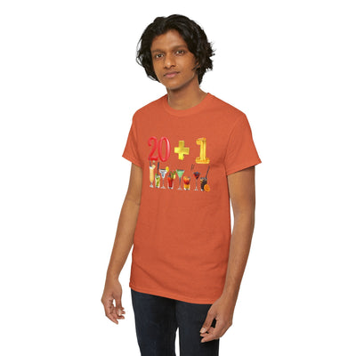 21st Birthday T-Shirt with "20 + 1" design and cocktails, perfect for celebrating turning 21.