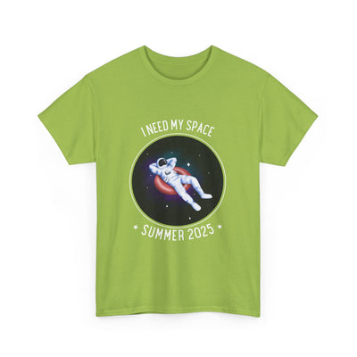 Astronaut Space Vibes Tee with galaxy graphic and relaxing astronaut design on green shirt.