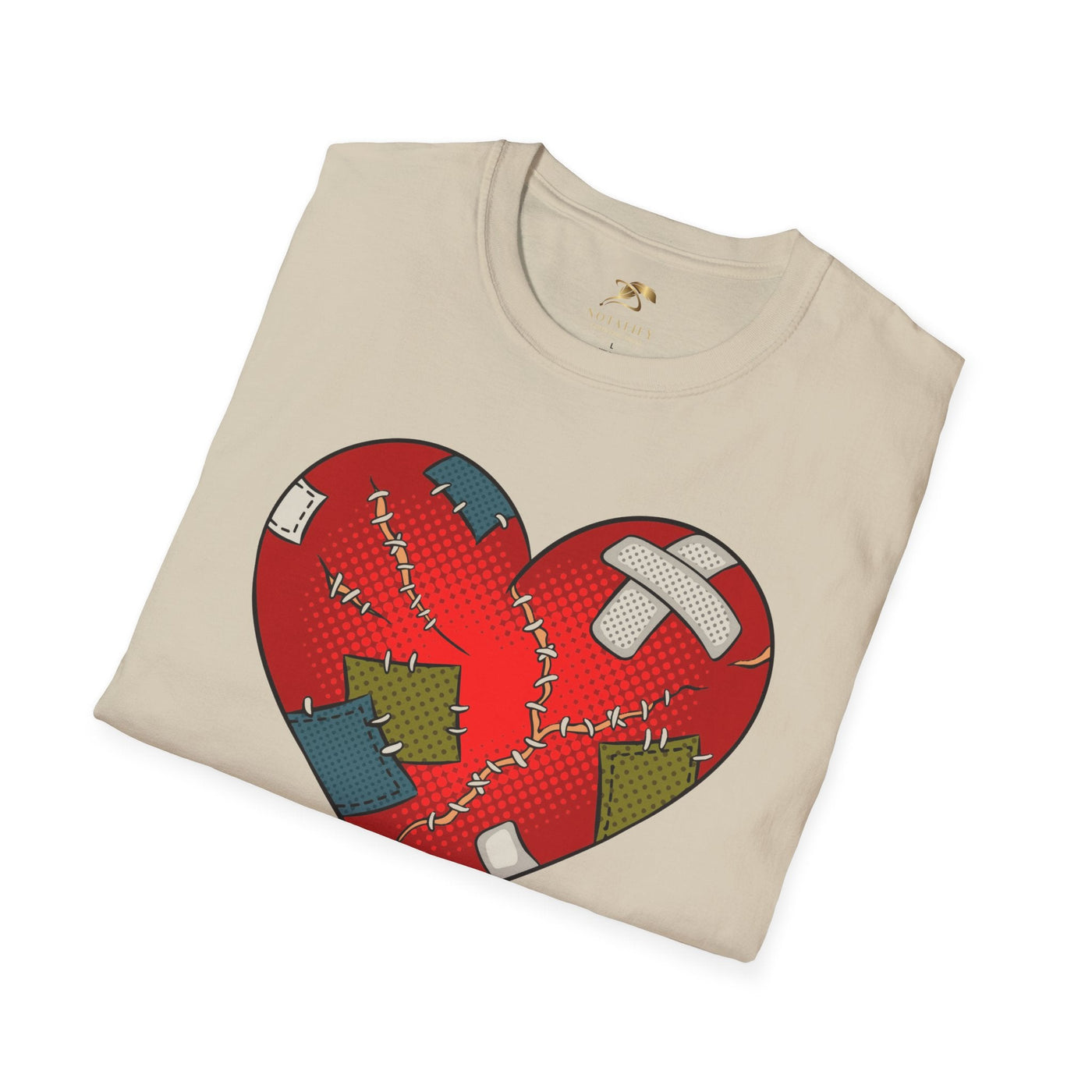 Unisex Valentine's Day t-shirt with a patched heart design.