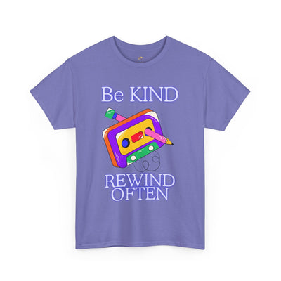 Unisex retro t-shirt with "Be Kind, Rewind Often" graphic and 90s nostalgia design.