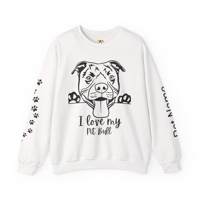 Pit Bull Lover Sweatshirt, Pet's Name Personalized Gift Idea, Pit Bull Dog Owner Apparel, Custom Dog Paw Print Jumper, Comfy Crewneck - NOTALIFY