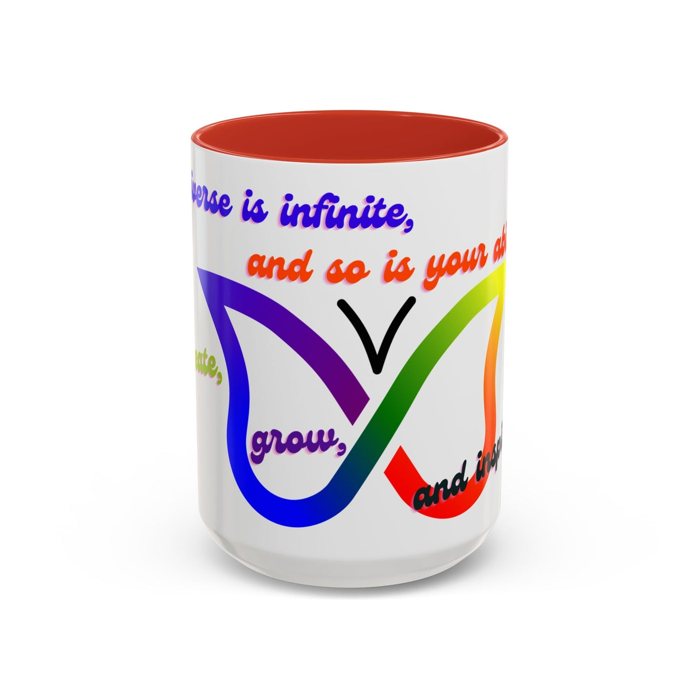 Infinity Butterfly Mug with colorful silhouette design, 11oz or 15oz, universe theme, dishwasher safe.