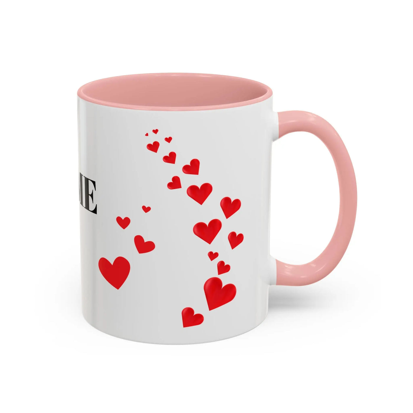 You are Enough Mug with red hearts, 11oz white ceramic personalized accent coffee cup.