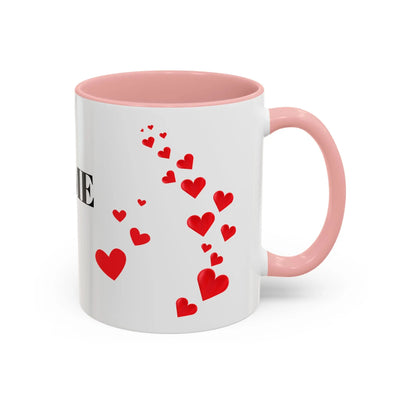 You are Enough Mug with red hearts, 11oz white ceramic personalized accent coffee cup.