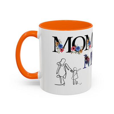 Mother's Day mug with floral accents and custom names, ceramic accent coffee cup.
