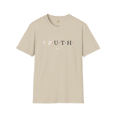Youth Day Celebration unisex beige t-shirt with colorful dots and classic crew neckline made from 100% cotton