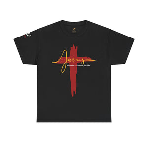 Spanish Jesus T-shirt with red cross design and "El Camino La Verdad La Vida" inscription.