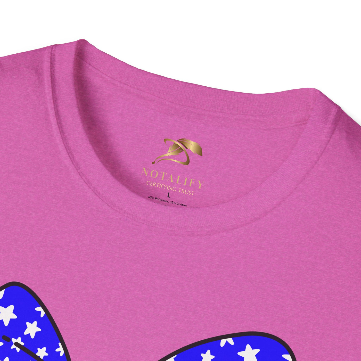 Close-up of Coquette USA Patriotic T-Shirt in pink, featuring blue and white star design, perfect for Independence Day celebrations.
