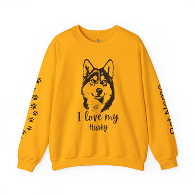 Husky Lover Sweatshirt, Pet's Name Personalized Gift Idea, Husky Dog Owner Apparel, Custom Dog Paw Print Jumper, Comfy Crewneck - NOTALIFY
