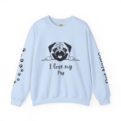 Pug Dog Lover Sweatshirt, Pet's Name Personalized Gift Idea, Pug Dog Owner Apparel, Custom Dog Paw Print Jumper, Comfy Crewneck - NOTALIFY