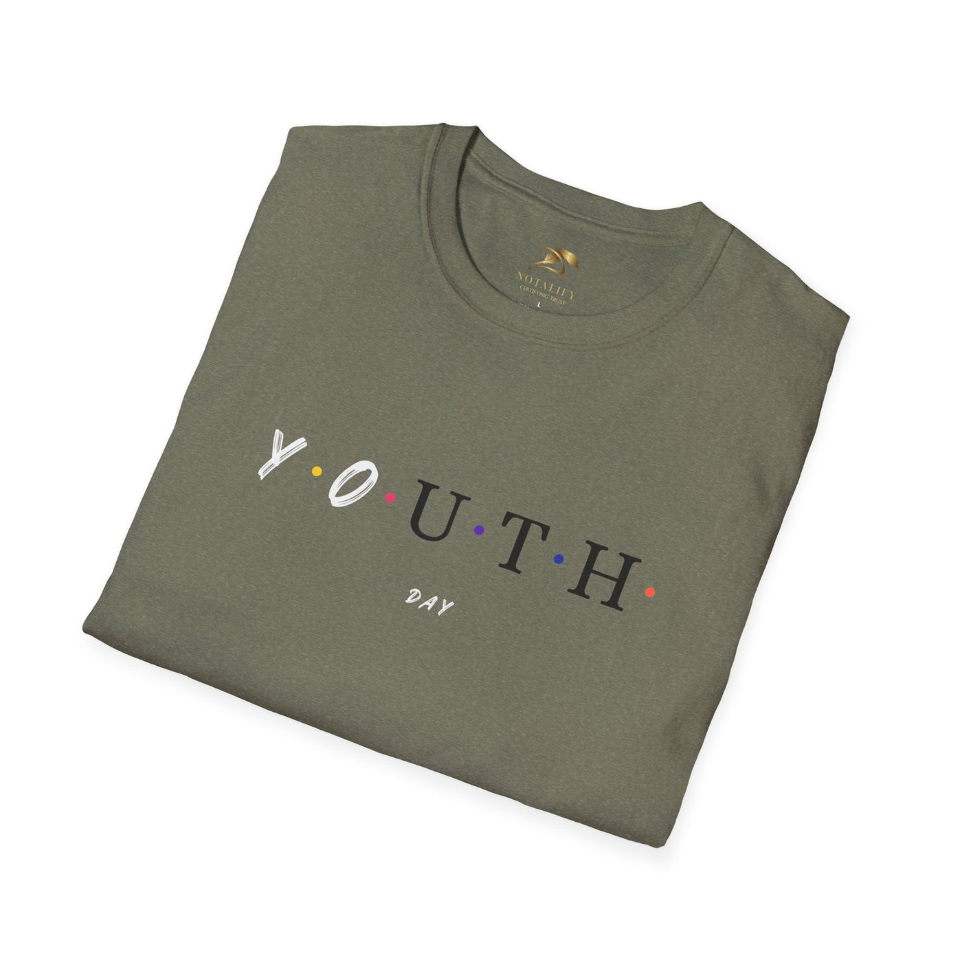 Unisex Youth Day Celebration t-shirt with colorful dots, made from 100% ring-spun cotton, lightweight and classic fit.