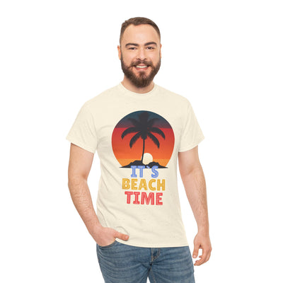 Beach Time Summer 2025 T-Shirt with palm tree and sunset graphic.