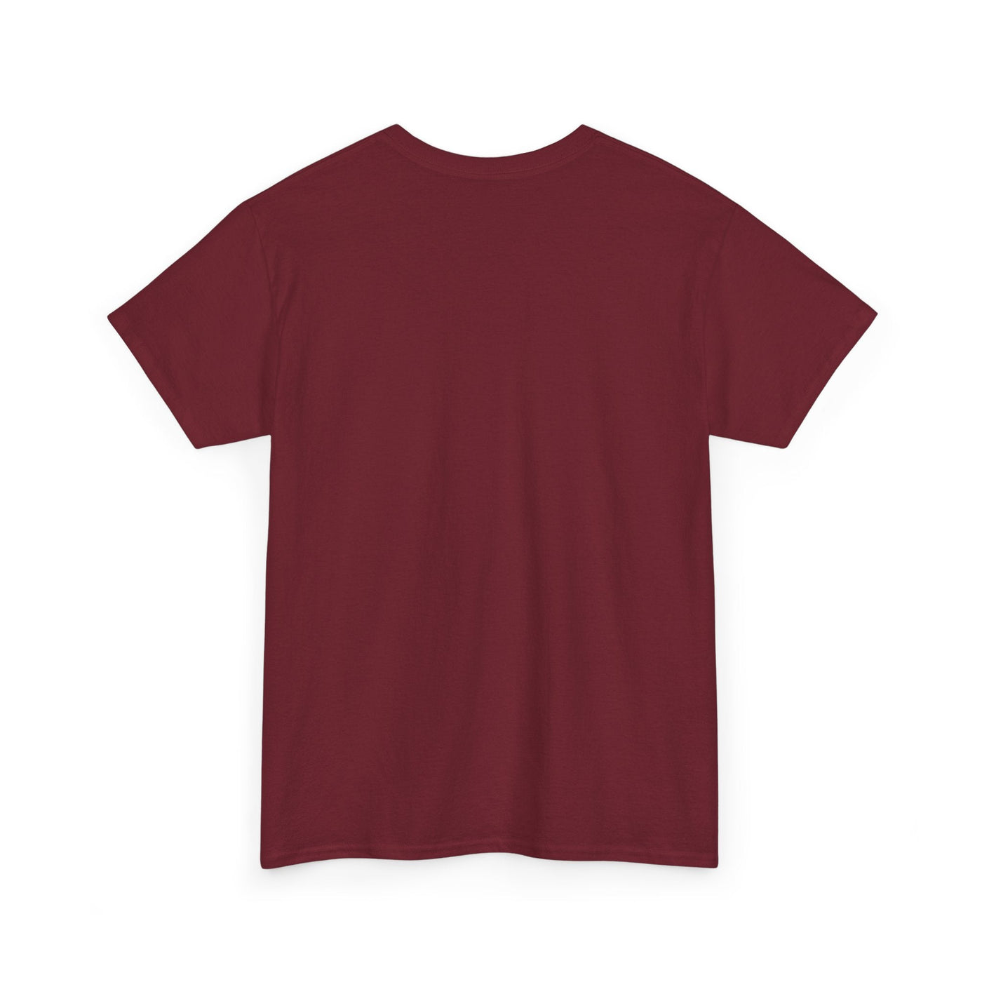 Unisex maroon T-shirt, blank back, retro style, "Be Kind, Rewind Often" focus.