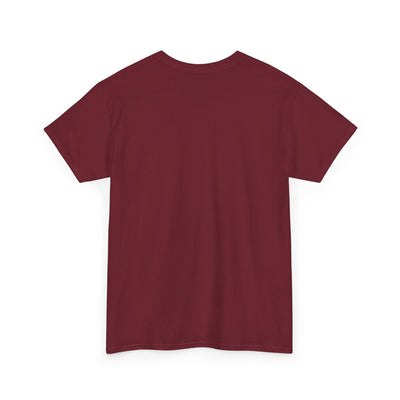 Unisex maroon T-shirt, blank back, retro style, "Be Kind, Rewind Often" focus.