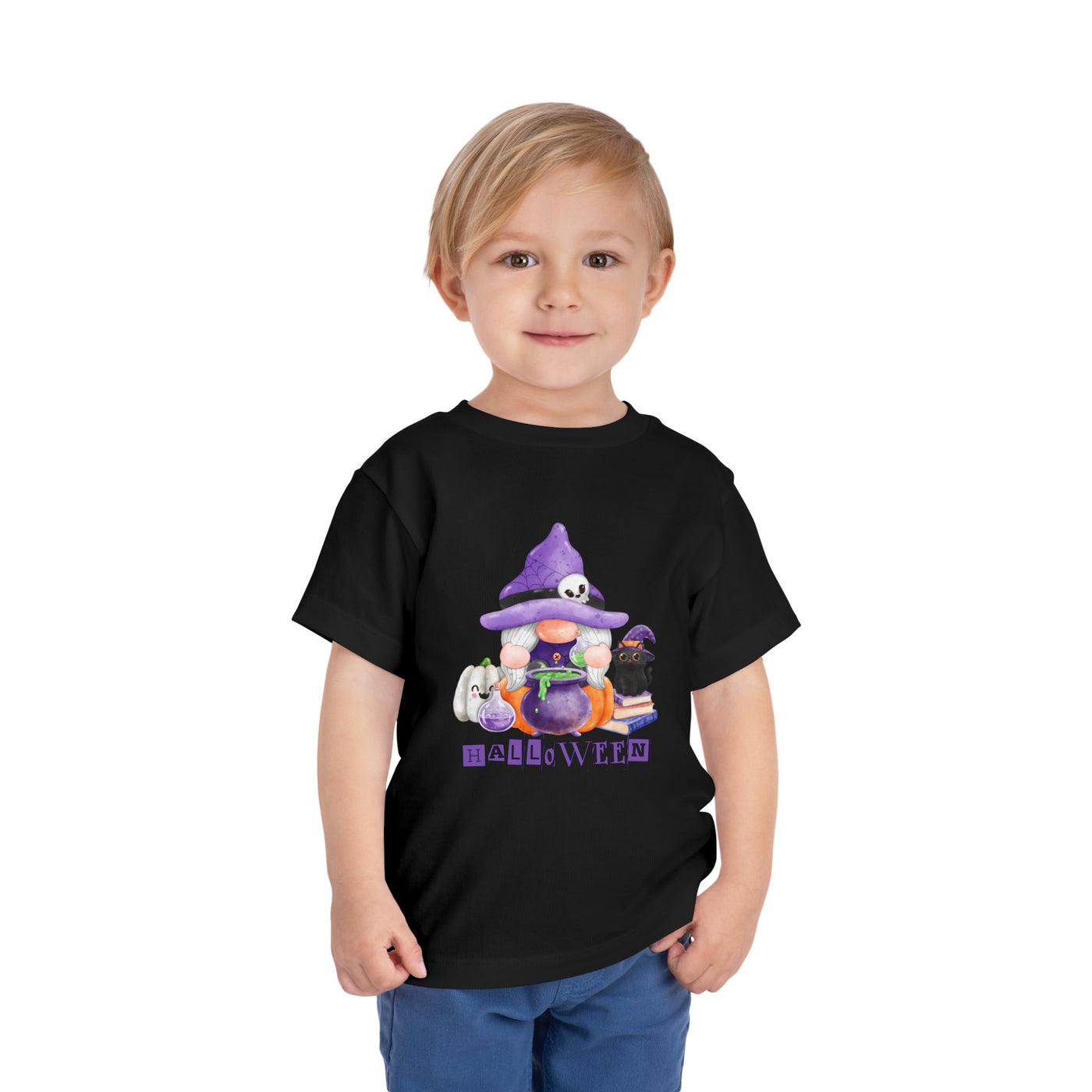 NOTALIFY Halloween Gnome Toddler TEE 1| Cute Fall Tee with Pumpkin | Soft Cotton Short Sleeve | Spooky Autumn Outfit for Kids