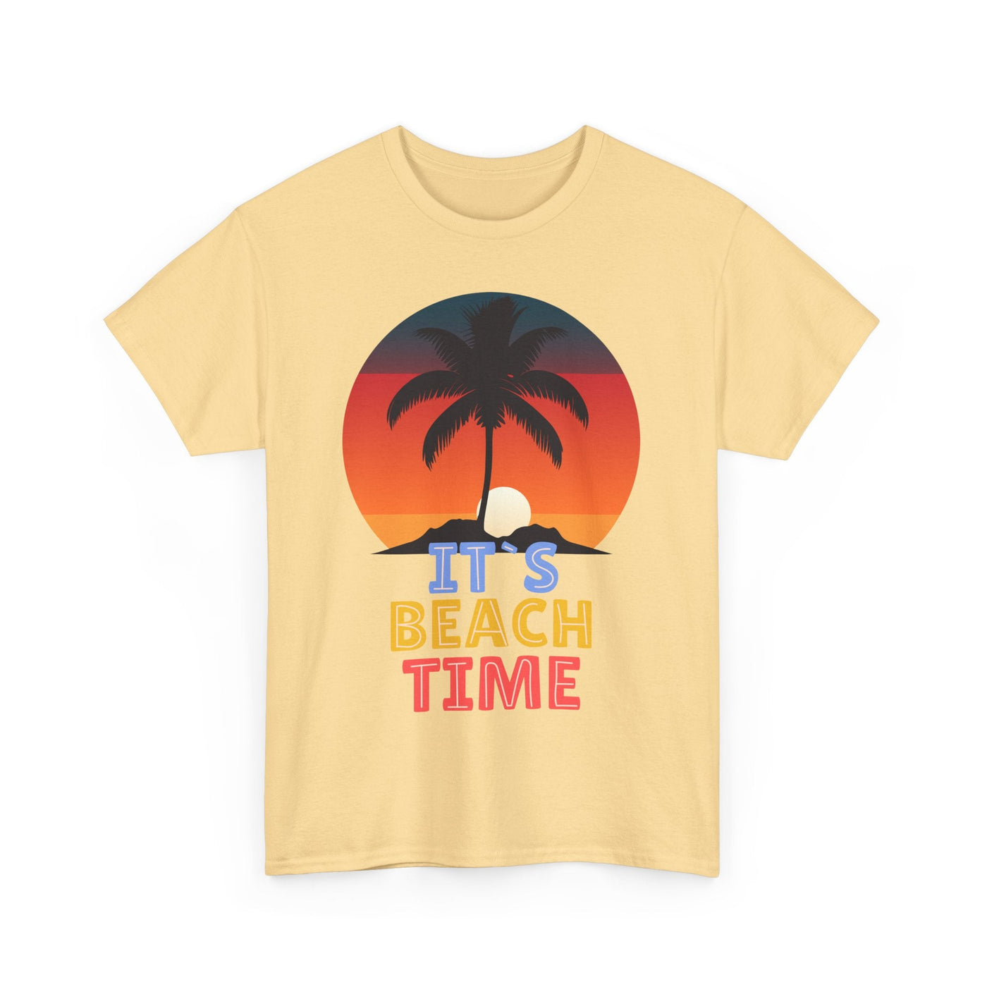 Beach Time Summer 2025 T-Shirt with palm tree and sunset graphic.