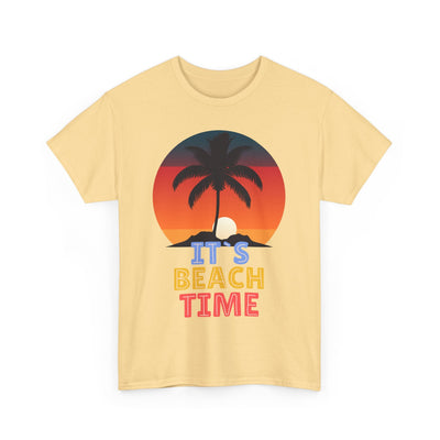 Beach Time Summer 2025 T-Shirt with palm tree and sunset graphic.