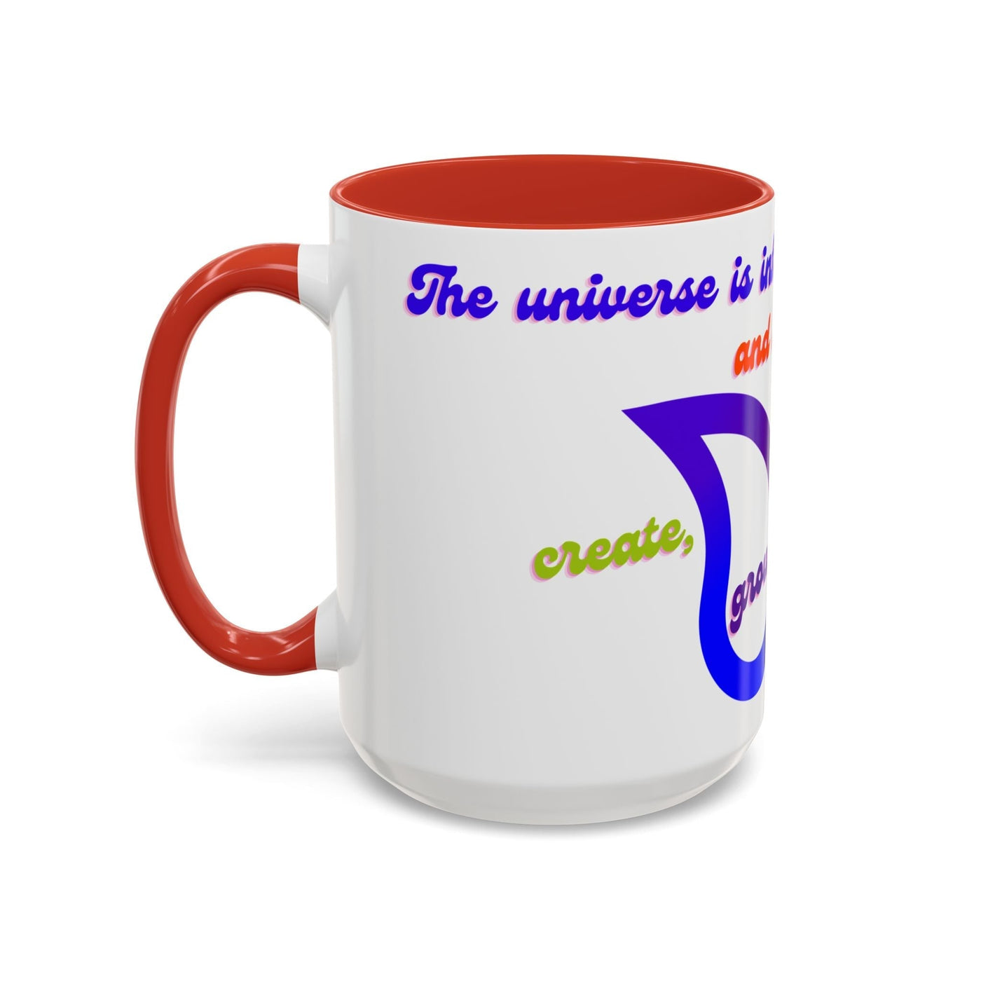 Infinity Butterfly Mug with motivational design and red handle, 11oz size, ideal for creatives seeking inspiration.
