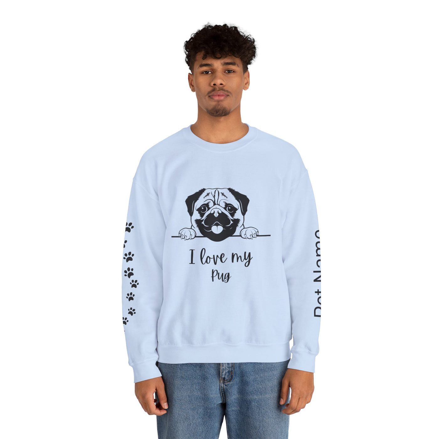 Pug Dog Lover Sweatshirt, Pet's Name Personalized Gift Idea, Pug Dog Owner Apparel, Custom Dog Paw Print Jumper, Comfy Crewneck - NOTALIFY