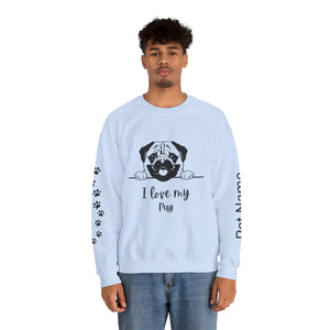 Pug Dog Lover Sweatshirt, Pet's Name Personalized Gift Idea, Pug Dog Owner Apparel, Custom Dog Paw Print Jumper, Comfy Crewneck - NOTALIFY