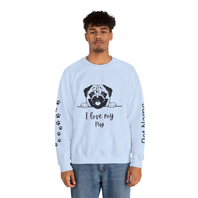 Pug Dog Lover Sweatshirt, Pet's Name Personalized Gift Idea, Pug Dog Owner Apparel, Custom Dog Paw Print Jumper, Comfy Crewneck - NOTALIFY