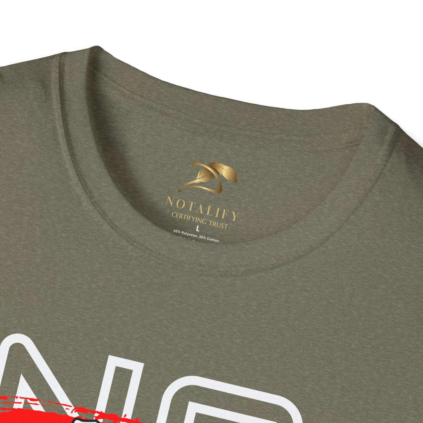 Unisex olive green motivational T-shirt featuring "No Fear No Limits" graphic with classic crew neckline and soft lightweight cotton fabric.