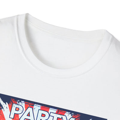 Patriotic Party T-Shirt, unisex softstyle, perfect for Independence Day celebrations.