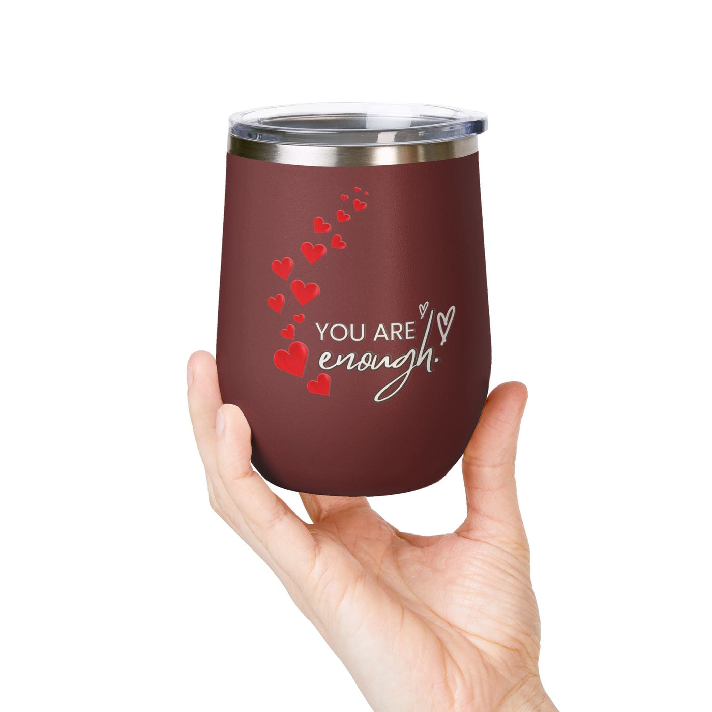 Positive Affirmation Wine Tumbler, 12oz, Stainless Steel, Insulated, "You're enough" Design