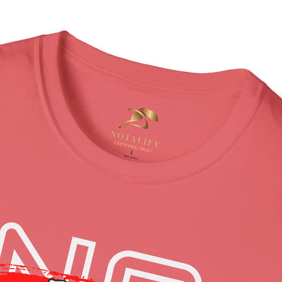 Close-up of coral pink No Fear No Limits unisex youth day motivational t-shirt with crew neckline and smooth fabric