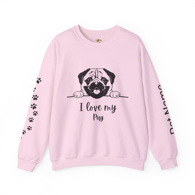 Pug Dog Lover Sweatshirt, Pet's Name Personalized Gift Idea, Pug Dog Owner Apparel, Custom Dog Paw Print Jumper, Comfy Crewneck - NOTALIFY