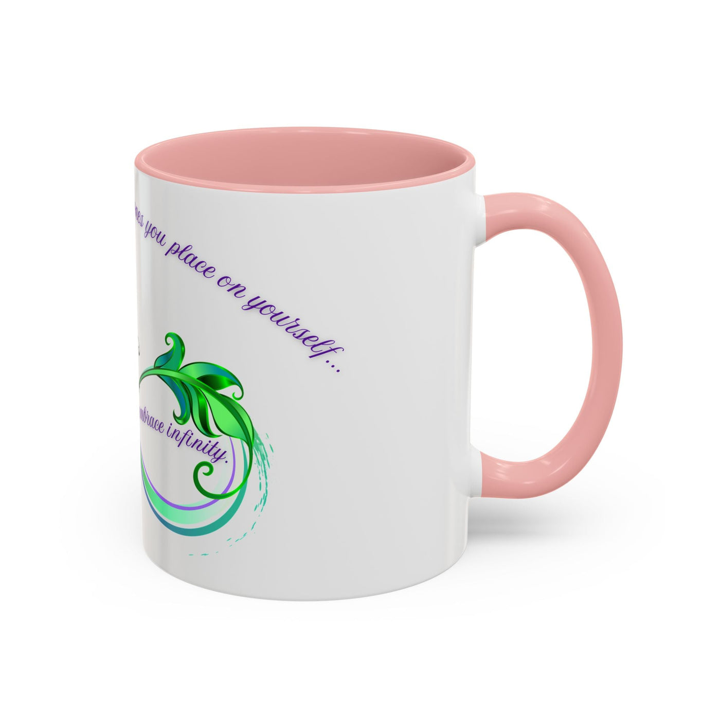 Inspirational Butterfly Coffee Mug with Embrace Infinity design, pink interior, perfect for motivational moments and self-care.