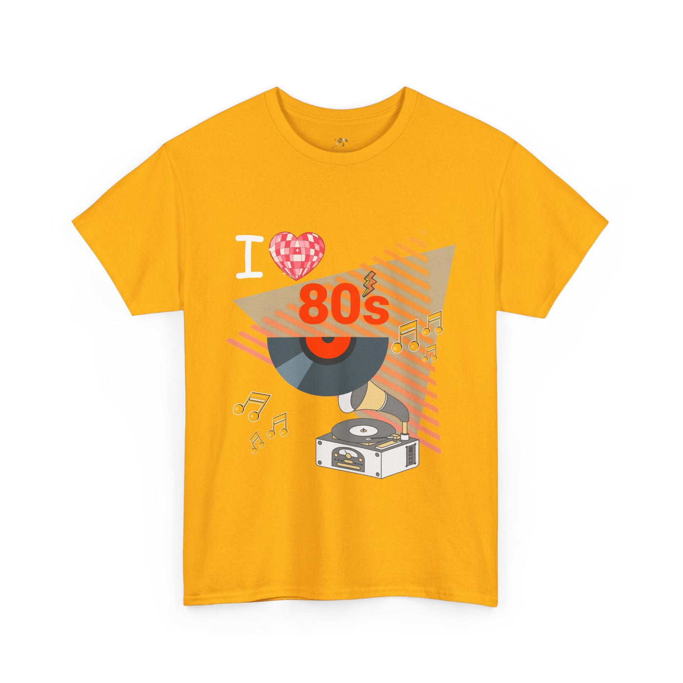Yellow 80's Music Lover T-Shirt with retro vinyl record and music graphic design unisex cotton tee