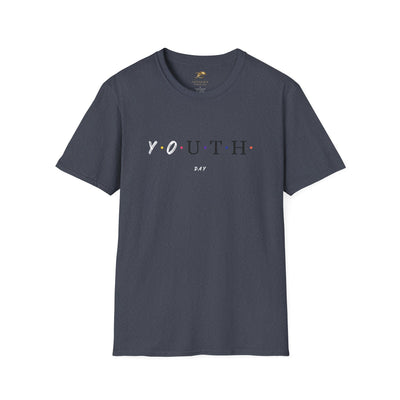 Youth Day Celebration unisex navy t-shirt with colorful dots graphic, lightweight cotton casual top
