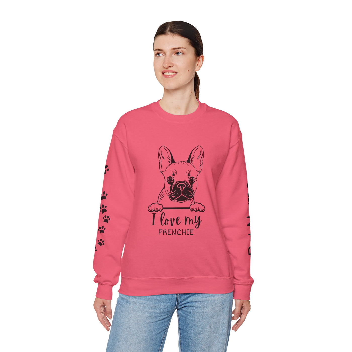 Frenchie Dog Lover Sweatshirt, Pet's Name Personalized Gift Idea, Frenchie Dog Owner Apparel, Custom Dog Paw Print Jumper, Comfy Crewneck