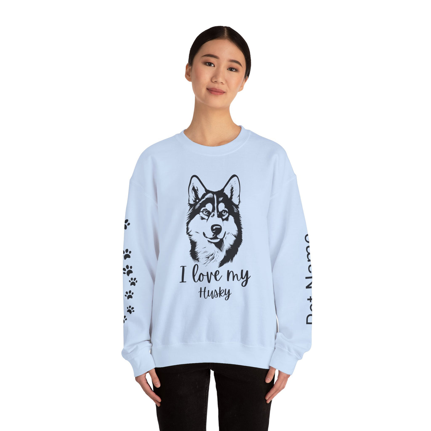 Husky Lover Sweatshirt, Pet's Name Personalized Gift Idea, Husky Dog Owner Apparel, Custom Dog Paw Print Jumper, Comfy Crewneck - NOTALIFY