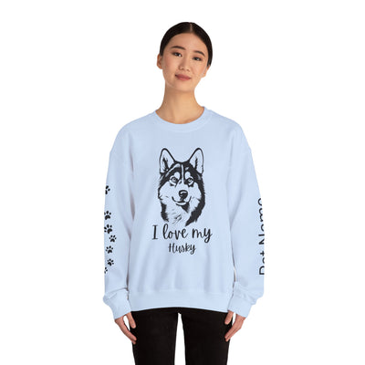 Husky Lover Sweatshirt, Pet's Name Personalized Gift Idea, Husky Dog Owner Apparel, Custom Dog Paw Print Jumper, Comfy Crewneck - NOTALIFY