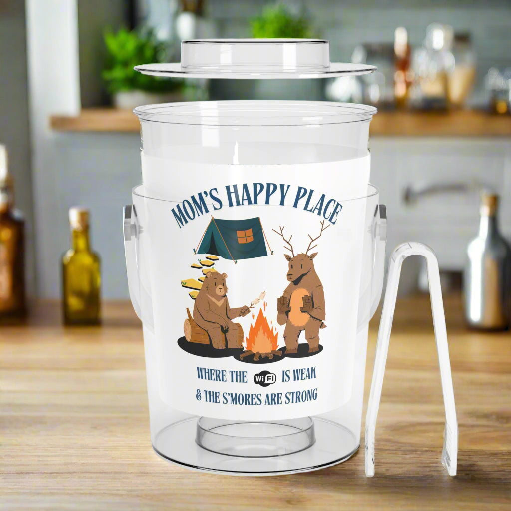 Camping Ice Bucket with Tongs, Mom's Happy Place Decor, Unique Gift fo