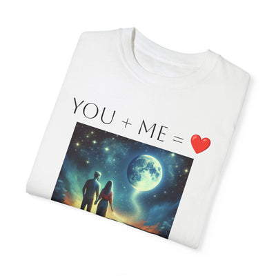 Moon and Back Unisex T-shirt with romantic celestial design for couples.