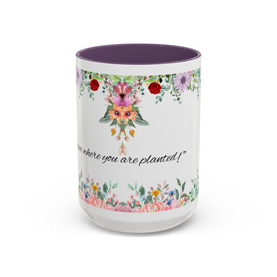 Mug, Inspirational Ceramic Cup w/ Flower Design, Bloom where you are planted, Gift for her/him, Quote Tea Mug, Home Office Decor, - NOTALIFY