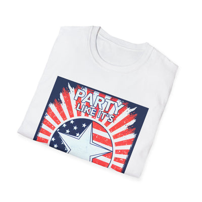 Unisex Patriotic Party T-Shirt with star and stripes design for Independence Day celebrations.