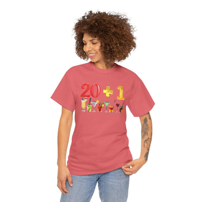 21st Birthday T-Shirt with "20 + 1" design and cocktails, perfect for milestone celebration.